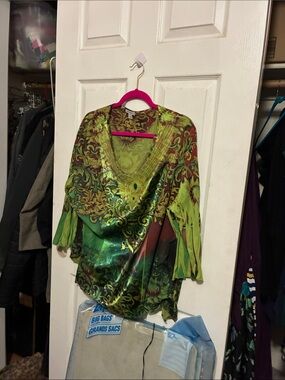 Dress Barn Green Printed V-Neck Tunic 3X